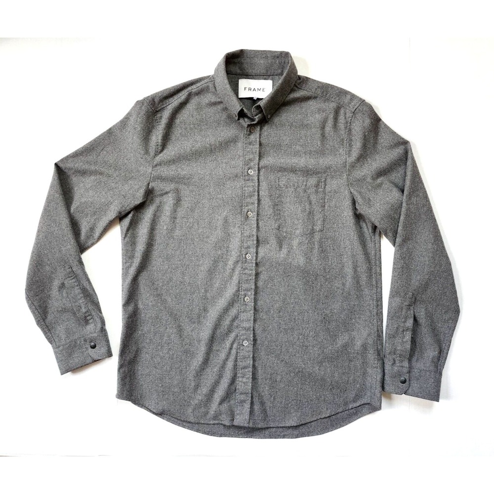 Frame Brand Mens Large Button Down‎ Gray Light Wool Blend Shirt LMSH0337 Malenge